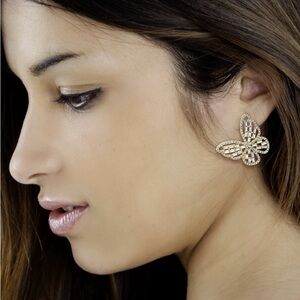 Jessica Simpson Gold Bling Shiny Butterfly Big Large 1.5 Inch Stud Earrings New